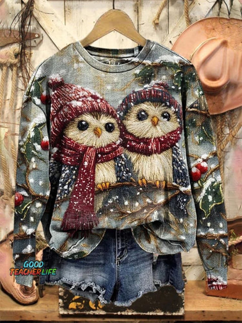 Lovely Winter Owl Art Print Casual Sweatshirt