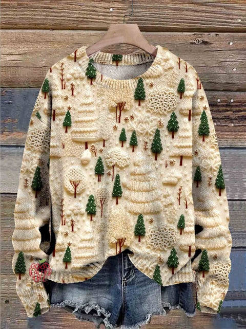 Christmas Tree Print Knit Pullover Sweater