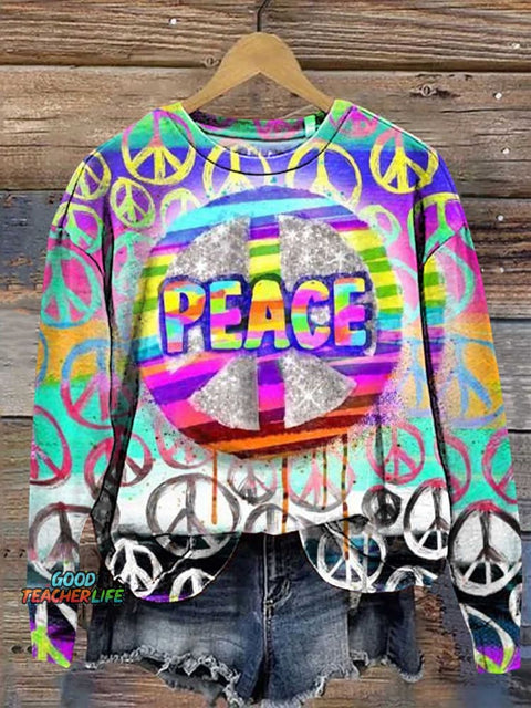 Hippie Peace Sign Love and Peace Colorful Casual Sweatshirt