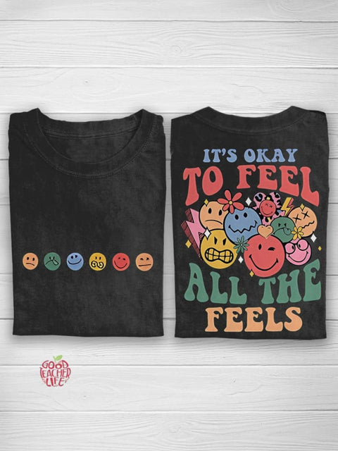 It's Okay To Feel All The Feels Mental Health Speech Therapy Casual Print T-shirt