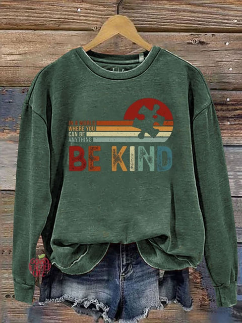 Autism Be Kind Print Casual  Sweatshirt