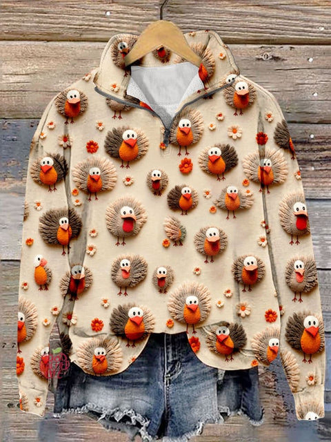 Christmas Cute Little Turkeys Fall Thanksgiving Print Casual Hoodie Sweatshirt