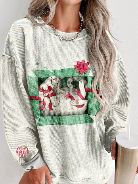 Women's Merry Christmas Cute Gift Cat Casual Print Sweatshirt