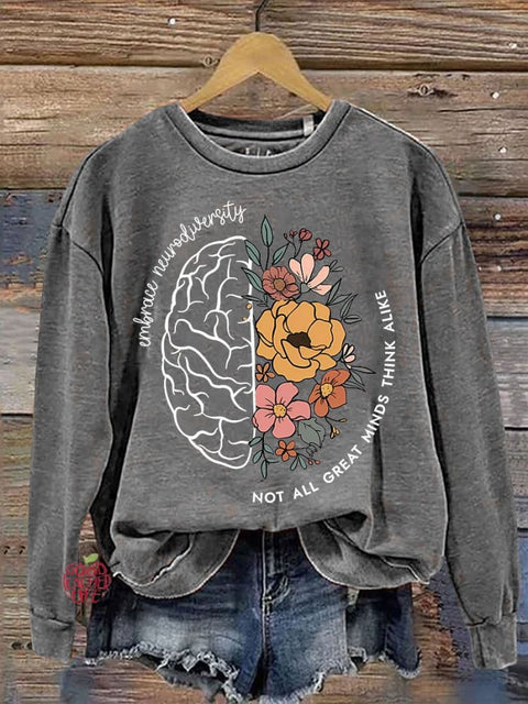 Not All Great Minds Think Alike Autism Awareness Teacher Casual Print Sweatshirt