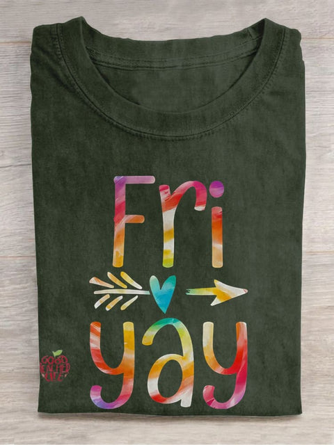 Tie Dye Funny Teacher Friday Casual Print T-shirt