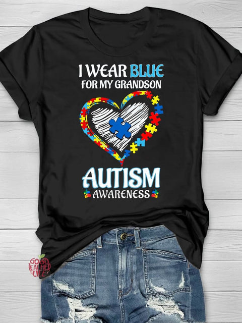 Wear Blue Autism Awareness Word Printing T-shirt