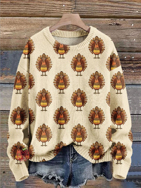 Christmas Gift Thanksgiving Turkey Art Print Knit Pullover Sweater