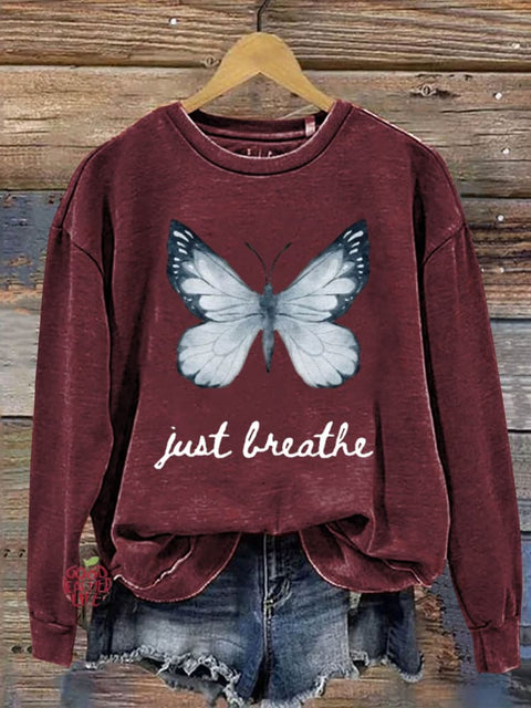 Just Breathe Art Print Pattern Casual Sweatshirt