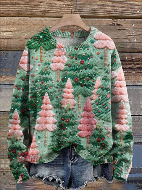 Christmas Tree Art Print Knit Pullover Sweater