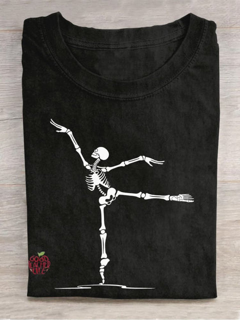 Dancing Skeleton Ballet Teacher Casual Print T-shirt