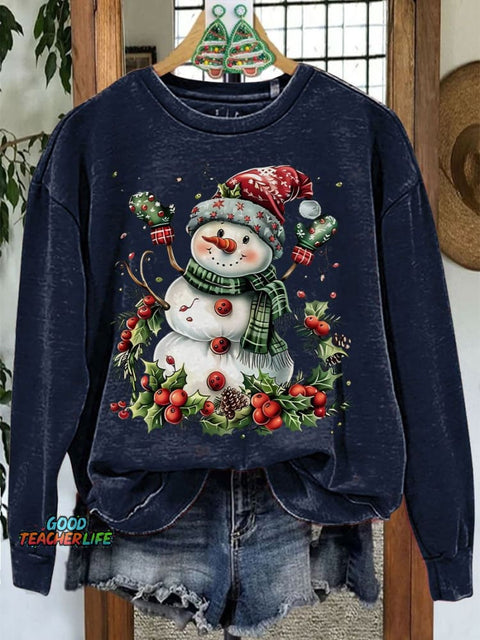 Christmas Snowman Casual Print Sweatshirt