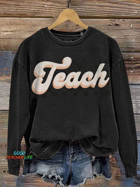 Teacher Checkered Back to School Casual  Sweatshirt
