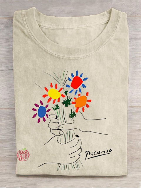 A Bouquet Of Flowers Teacher Casual Print T-shirt