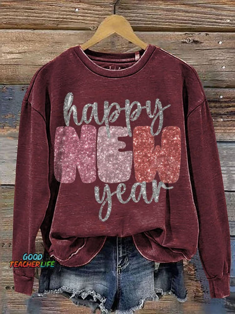 Happy New Year Casual Print Sweatshirt