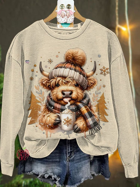 Christmas cute highland cow Casual  Sweatshirt