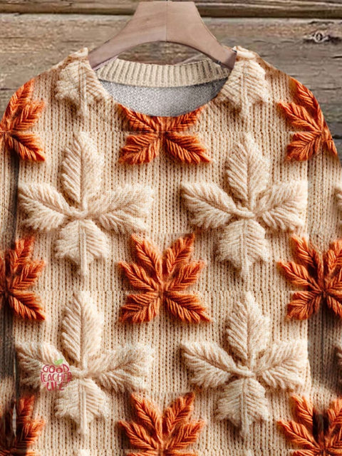 Christmas Gift Autumn And Winter Deciduous Maple Leaves Art Print Knit Pullover Sweater