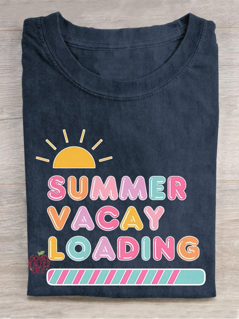 Summer Vacay Loading Casual Print T-shirt