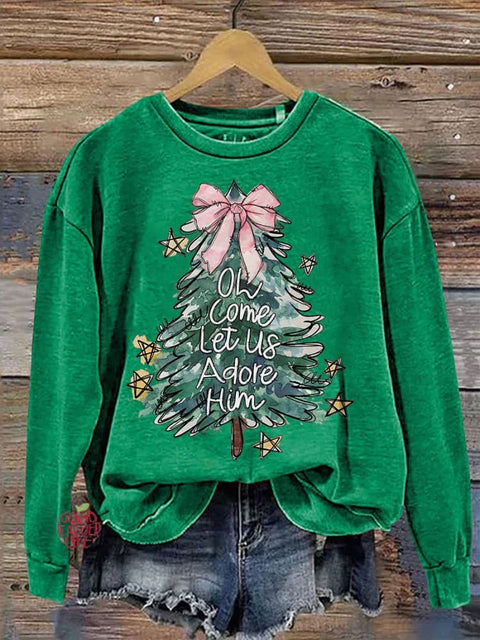 Oh Come Let Us Adore Him Jesus Christmas Casual Print Sweatshirt