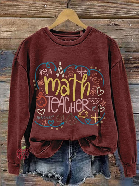 Math Teacher Casual Print Sweatshirt