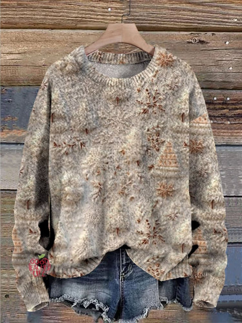 Christmas Tree Snow Sence Print Knit Pullover Sweater