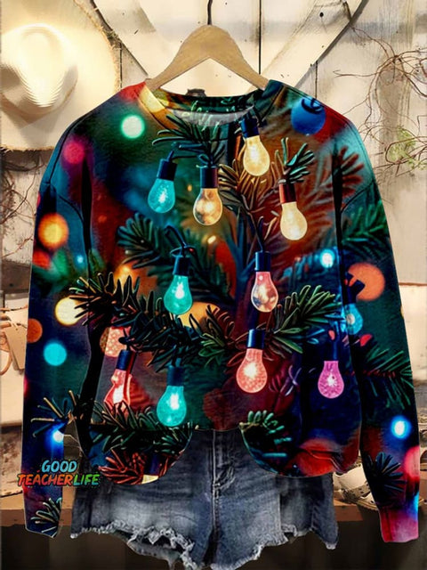 Retro Lanterns Christmas Tree Simple Christmas Casual Print Sweatshirt