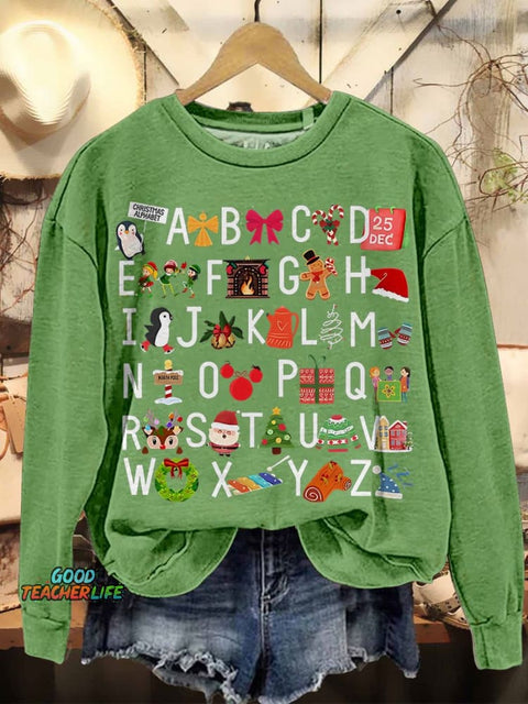 Christmas Alphabet Casual Print Sweatshirt