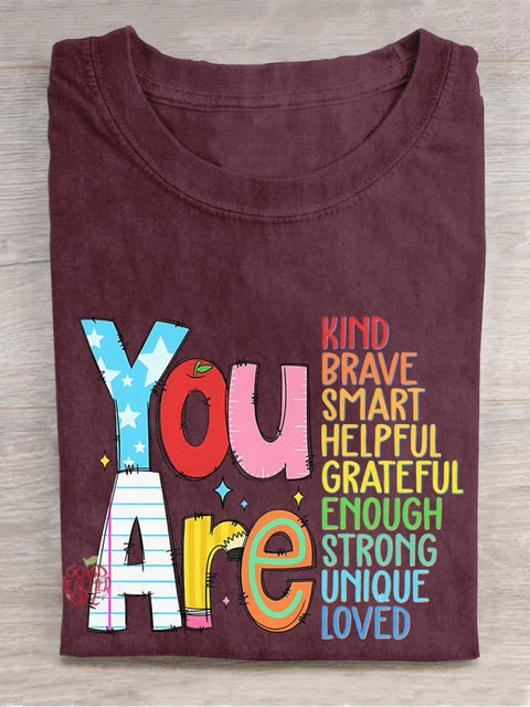 You Are Kind Back To School Teacher Appreciation Brave Enough Rainbow Casual Print T-shirt