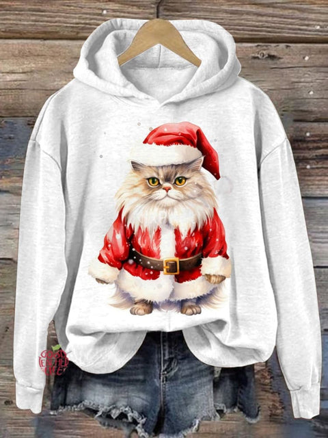 Christmas Cat Cos Santa Claus Print Casual Sweatshirt