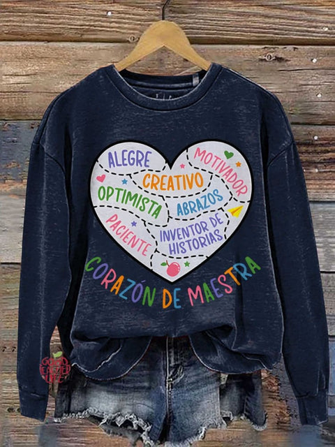 Corazon Maestra De Español Spanish Teacher Casual  Sweatshirt