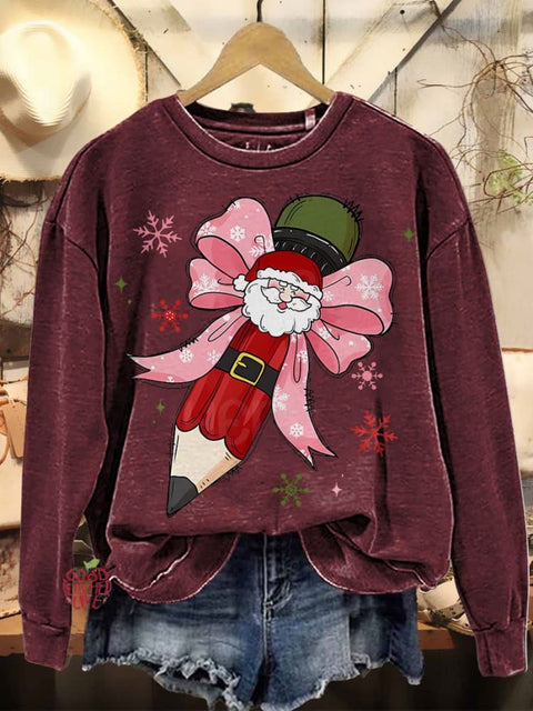 Coquette Christmas Pencil Teacher Merry Christmas Casual Sweatshirt