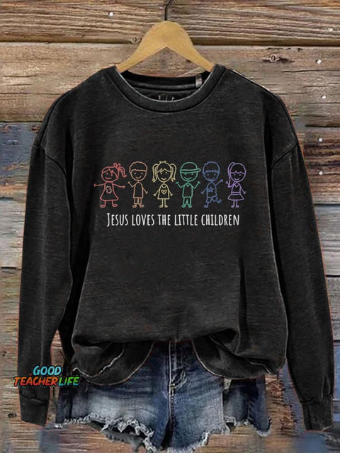 Jesus Loves The Little Children Autism Awareness Christian Print Casual Sweatshirt
