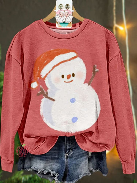 Christmas Cute Snowman Casual Print Sweatshirt