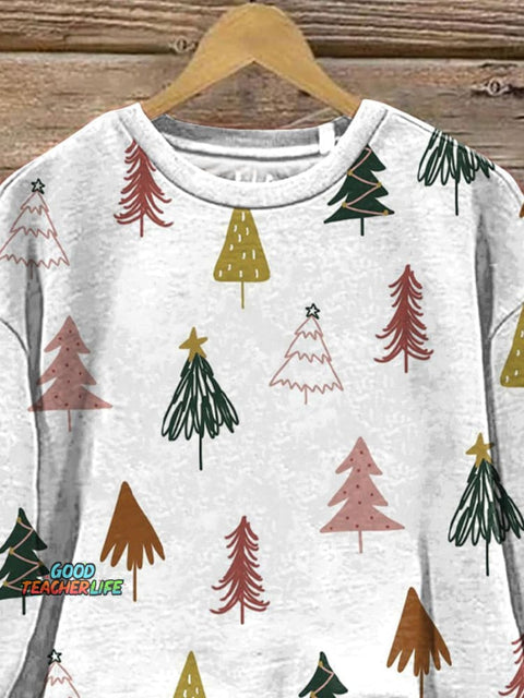 Petite Christmas Tree Pattern Printed Casual Sweatshirt