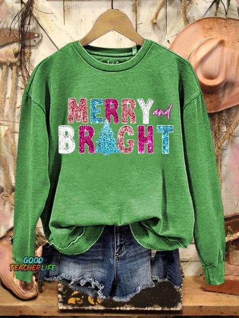 Lovely Christmas Merry And Bright Art Print Casual Sweatshirt