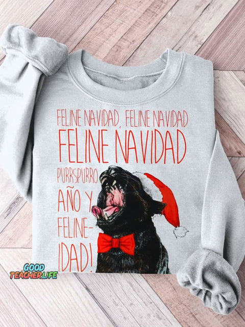 Funny Christmas Cat Art Print Casual  Sweatshirt