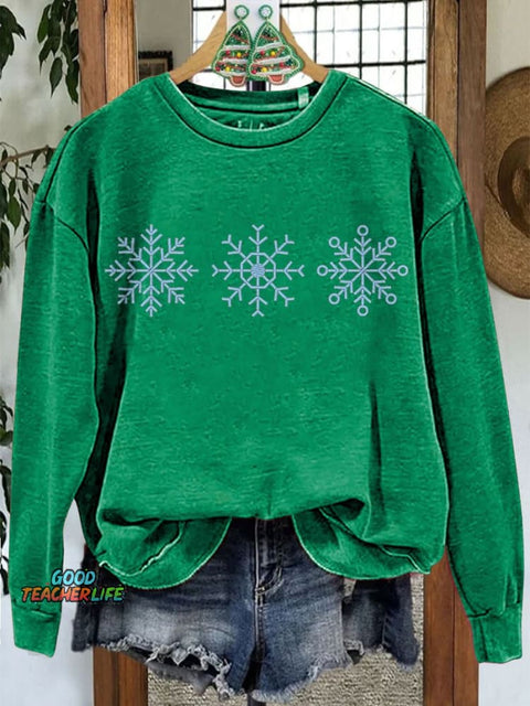 Snowflakes Winter Christmas Casual Print Sweatshirt