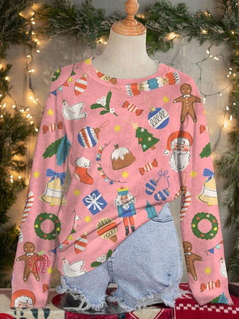 CHRISTMAS CHEER PINK  Art Print Knit Pullover Sweater