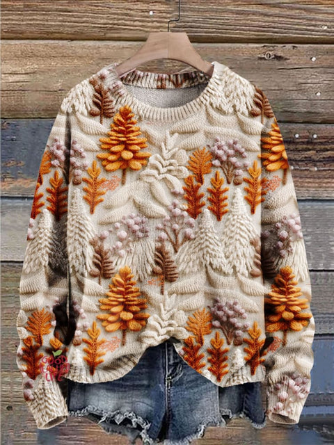 Christmas Gift Christmas Tree Seasons Autumn And Winter Trees Art Print Knit Pullover Sweater