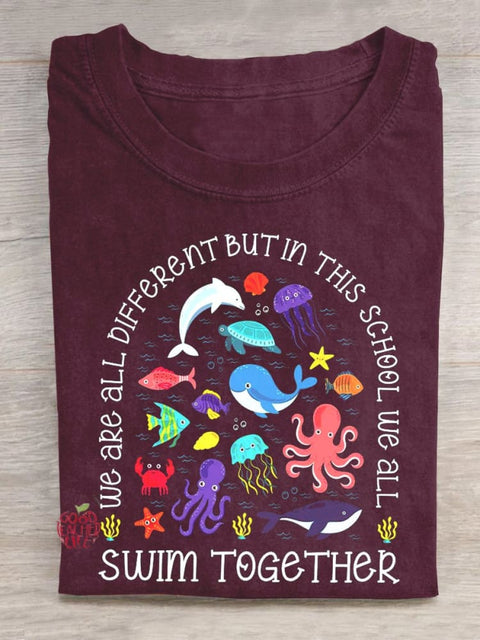 We Are Different But In This School We All Swim Together Teacher T-shirt