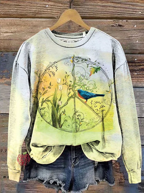 Retro Hippie Peace Sign Bird Love and Peace Casual Sweatshirt