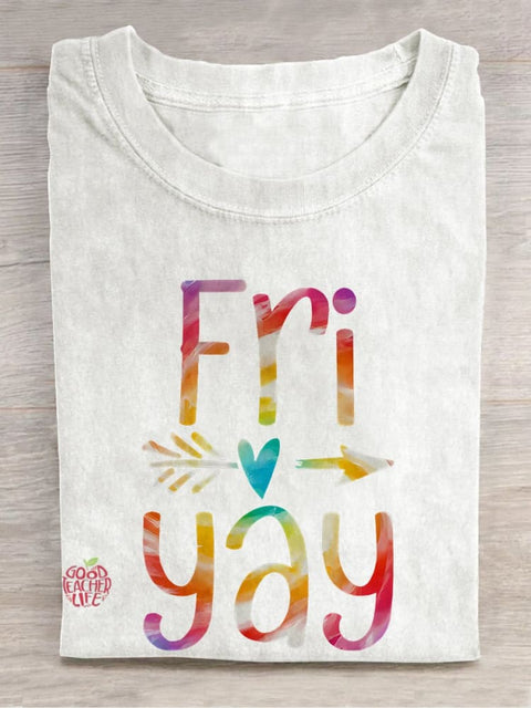 Tie Dye Funny Teacher Friday Casual Print T-shirt