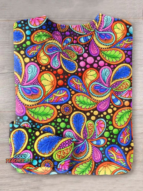 Paisley Art Print Knit Pullover Sweater