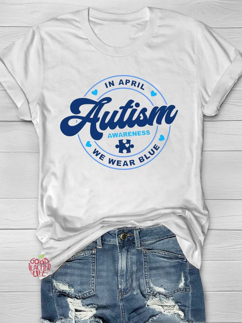 Wear Blue for Autism Awareness Printing T-shirt