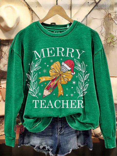 Christmas Pencil Merry Teacher Casual Sweatshirt