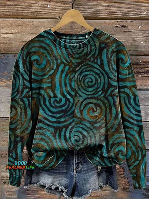 Retro Art Print Casual  Sweatshirt