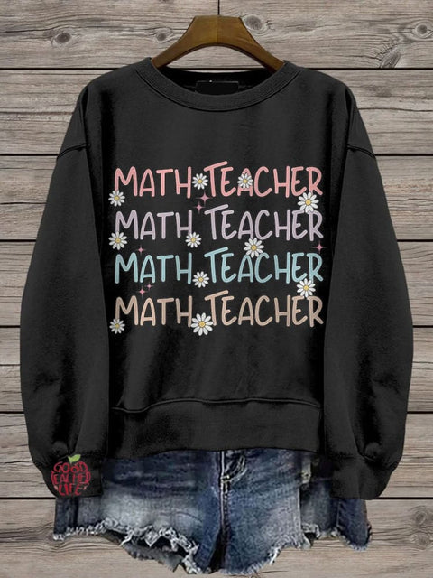 Math Teacher Casual Print Sweatshirt