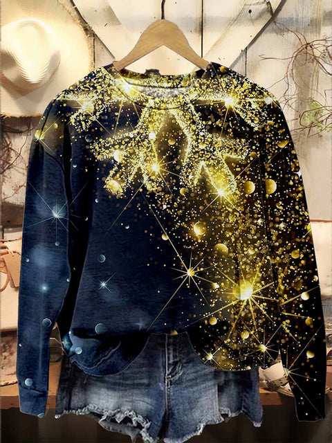 Bling Christmas Snowflakes Print Casual Sweatshirt