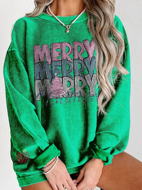 Women's Merry Christmas Stacked Casual Print Sweatshirt