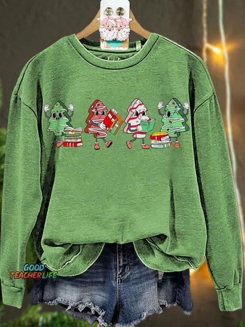 Christmas Cake Tree Reading Book Casual  Sweatshirt