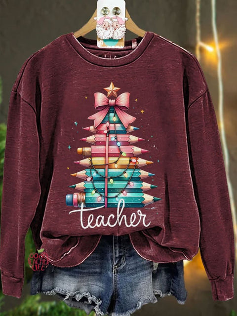 Christmas Pencil Tree Teacher Casual Sweatshirt